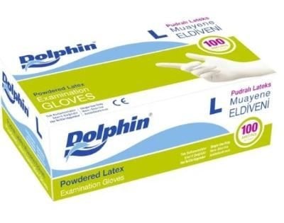DOLPHİN PUDRALI LATEKS MUAYENE ELDİVENİ 100'LÜ (LARGE)