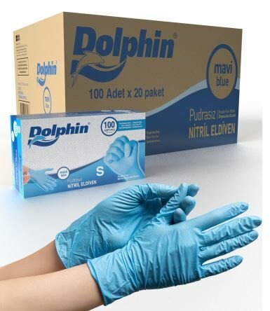 DOLPHİN NİTRİL MAVİ ELDİVEN 100'LÜx20 PAKET (SMALL)