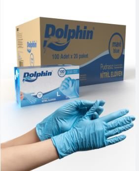 DOLPHİN NİTRİL MAVİ ELDİVEN 100'LÜx20 PAKET (LARGE)
