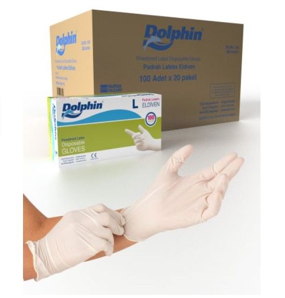 DOLPHİN PUDRALI LATEKS MUAYENE ELDİVENİ 100'LÜ X 20 PAKET (LARGE)