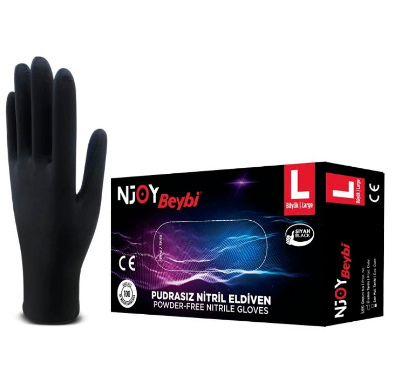 Beybi Njoy Pudrasız Nitril Eldiven Siyah Large 100 * 20 Paket
