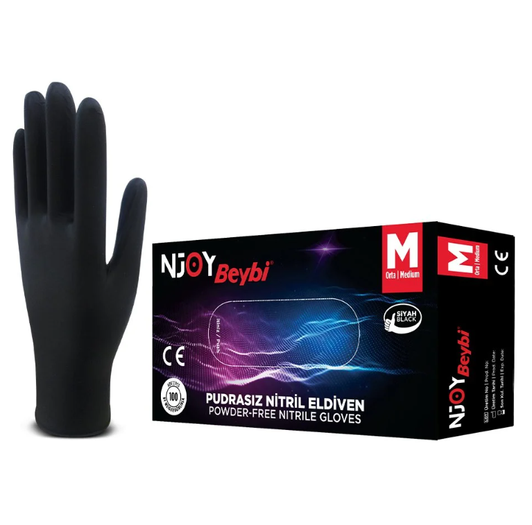 Beybi Njoy Pudrasız Nitril Eldiven Siyah Medıum 100 * 20 Paket