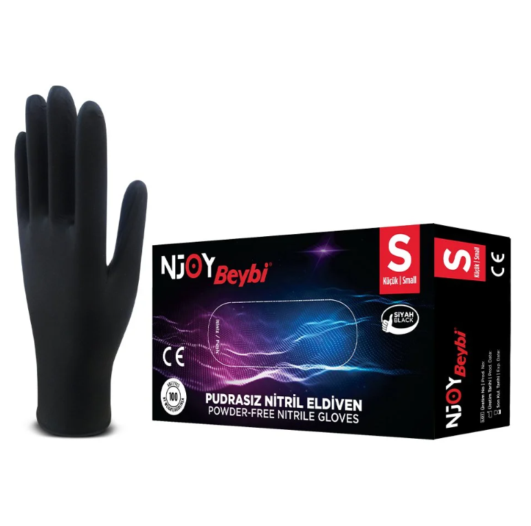 Beybi Njoy Pudrasız Nitril Eldiven Siyah Small 100 * 20 Paket