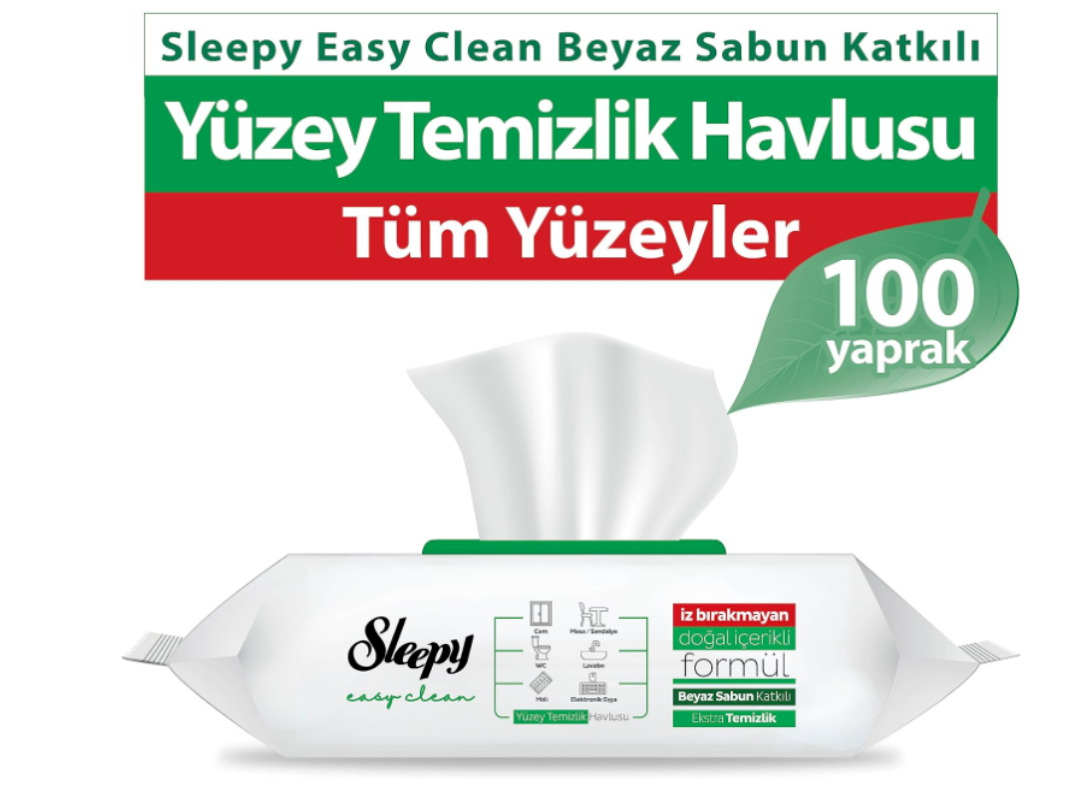 Sleepy Easy Clean Beyaz Sabun Katkılı Yüzey Temizlik Havlusu 100'lü * 12 Paket
